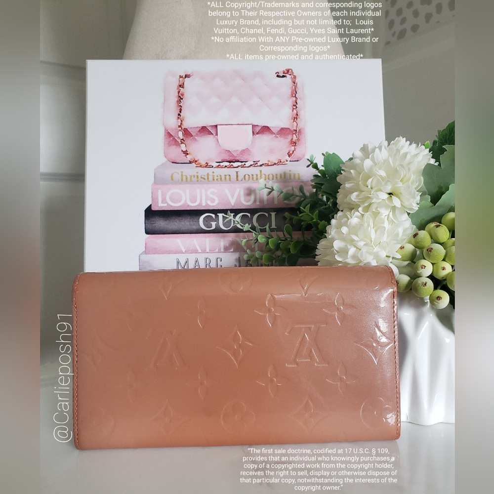 Authentic Pre-owned Louis Vuitton Rose Velours Vernis Flap Wallet - Picture 4 of 16